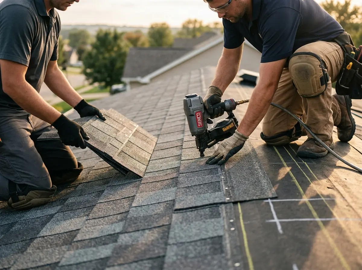 Professional roofer working on a residential roof in Culver City